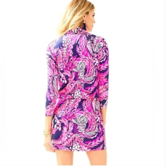 Lilly Pulitzer Felizia Dress Mini Silk Jersey Bright Navy A Jungle In Here Large - Picture 5 of 9
